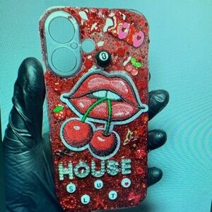 Apple Red Glitter Cherry Lip Phone Case